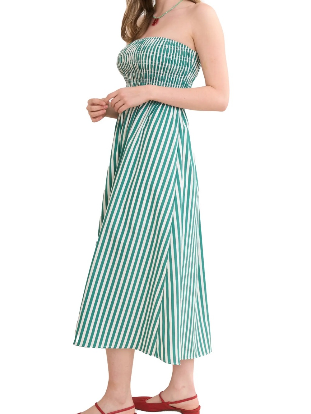 NEW Blue Pepper Strapless Green and White Striped Maxi Dress